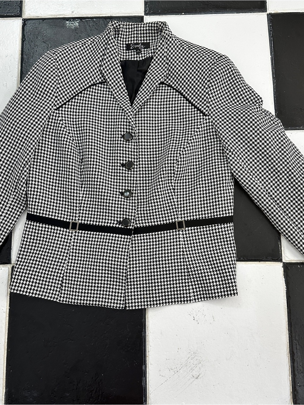 Sandra Darren Black & White Houndstooth Tailored Blazer